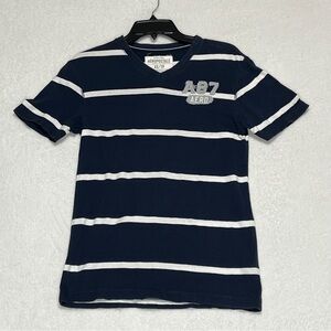 Aeropostale Men’s Striped V-Neck T-Shirt Navy White A87 Logo S-Small